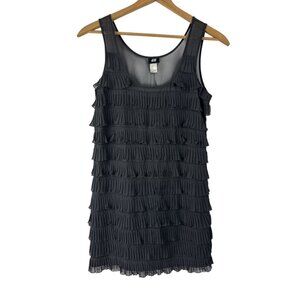 H & M Sleeveless Longline Top Womens M Gray Ruffled Chiffon Illusion Scoop Neck